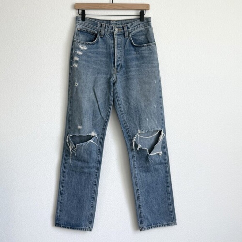 Carmar Distressed Straight Leg Jeans 27 Blue High Rise 90s Grunge Aesthetic‎